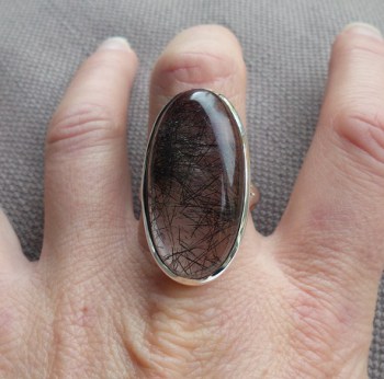 Zilveren ring gezet met grote ovale Toermalijnkwarts 20 mm